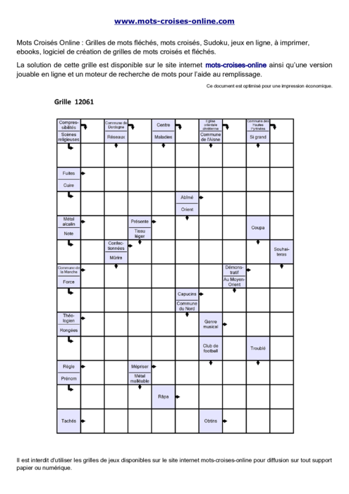 Grille de mots fléchés imprimable gratuite 12061