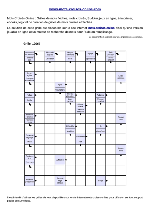 Grille de mots 
fléchés imprimable gratuite 12067