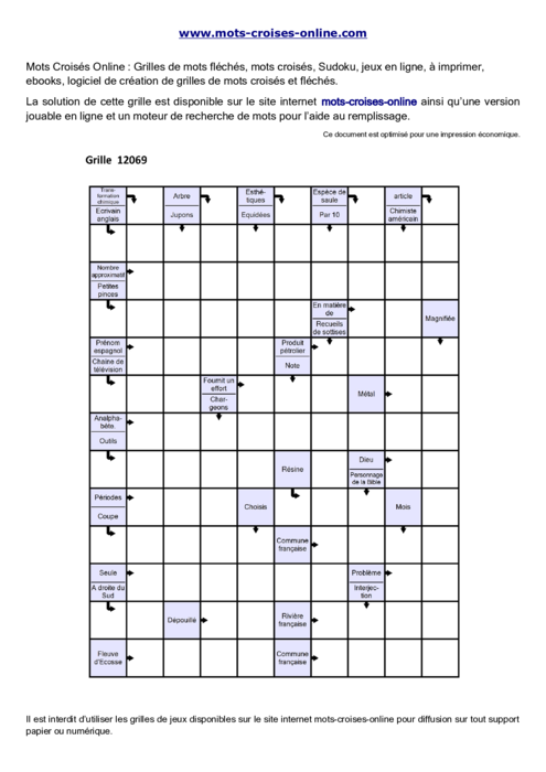 Grille de mots fléchés imprimable gratuite 12069