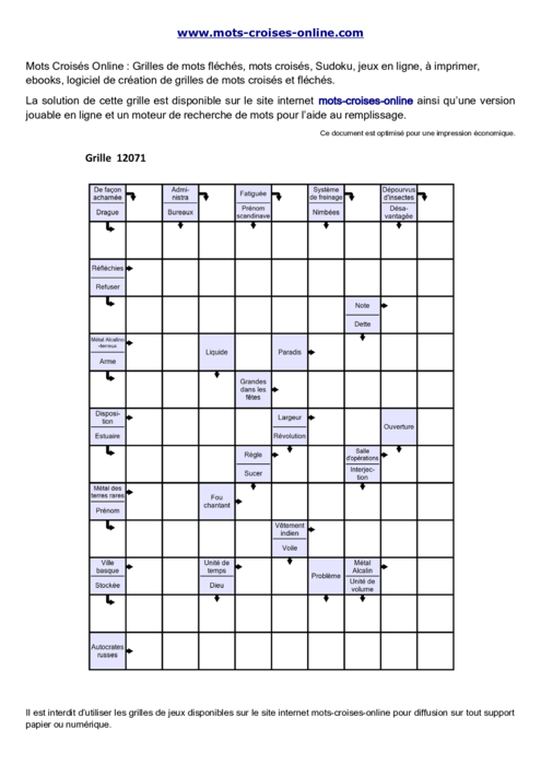 Grille de mots 
fléchés imprimable gratuite 12071