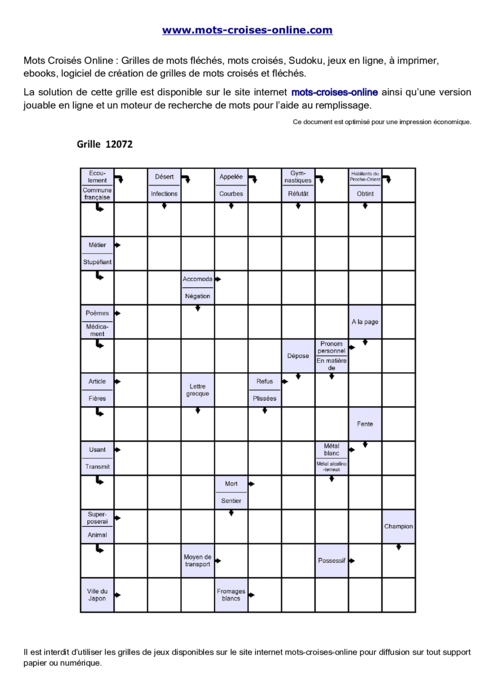 Grille de mots 
fléchés imprimable gratuite 12072