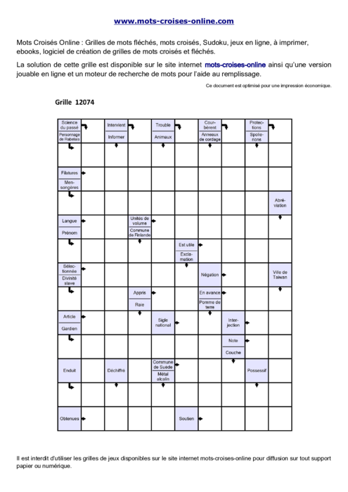 Grille de mots 
fléchés imprimable gratuite 12074