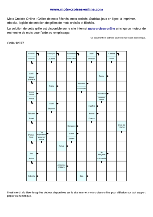 Grille de mots fléchés imprimable gratuite 12077