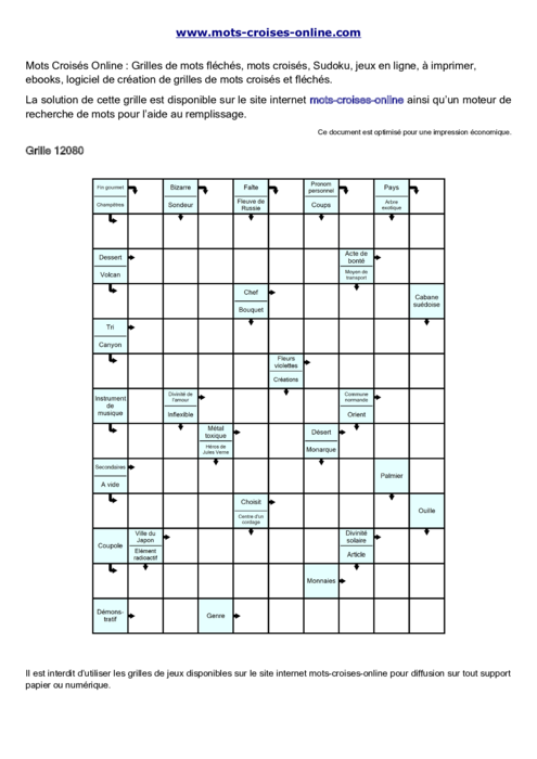 Grille de mots 
fléchés imprimable gratuite 12080
