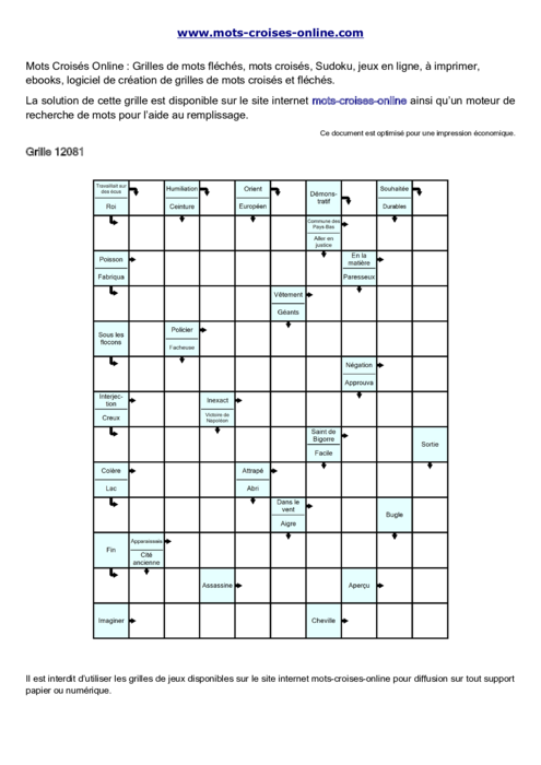 Grille de mots fléchés imprimable gratuite 12081