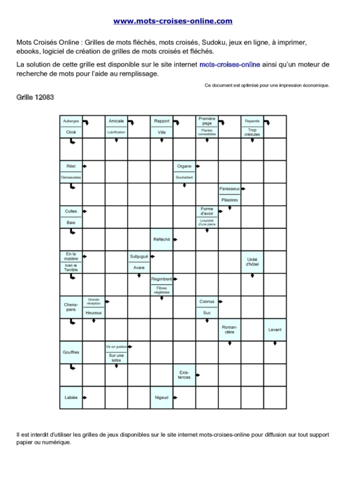 Grille de mots 
fléchés imprimable gratuite 12083