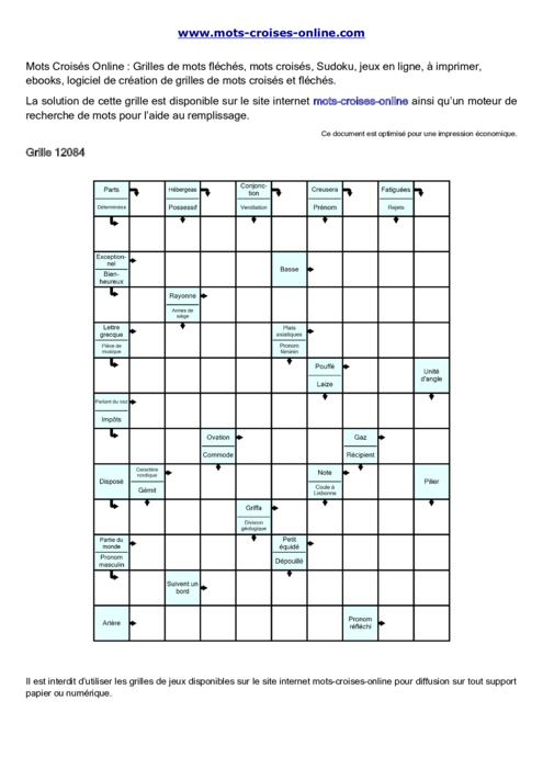 Grille de mots 
fléchés imprimable gratuite 12084