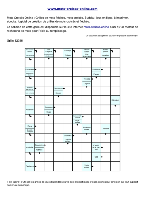 Grille de mots 
fléchés imprimable gratuite 12086