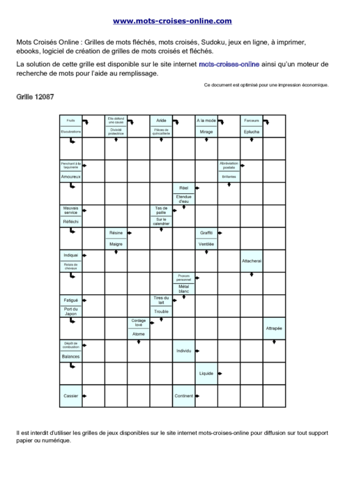 Grille de mots 
fléchés imprimable gratuite 12087