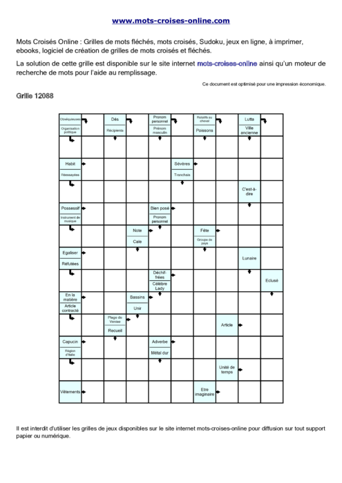 Grille de mots 
fléchés imprimable gratuite 12088