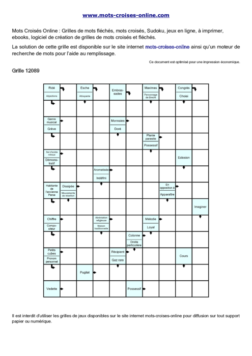 Grille de mots fléchés imprimable gratuite 12089