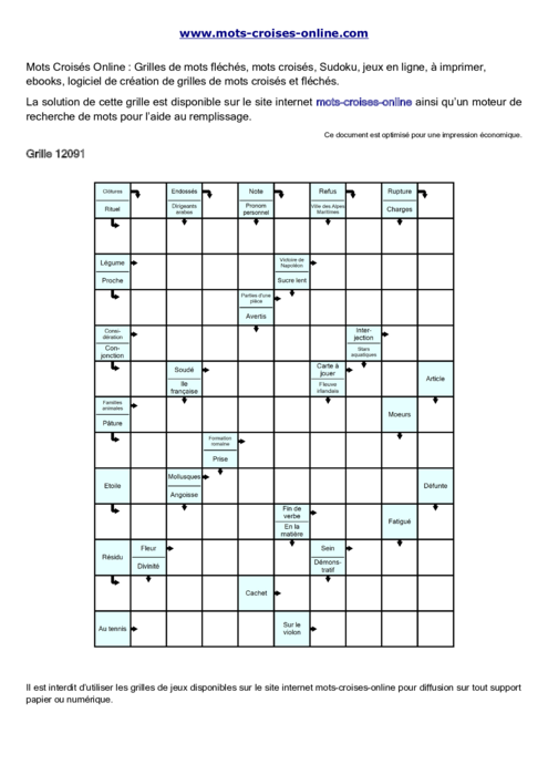 Grille de mots 
fléchés imprimable gratuite 12091