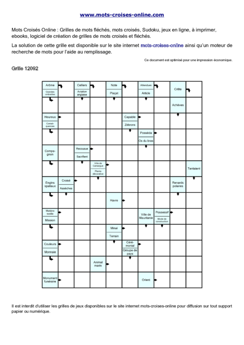 Grille de mots 
fléchés imprimable gratuite 12092