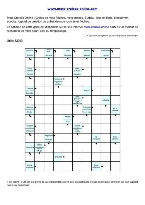Grille de mots fléchés imprimable gratuite 12093