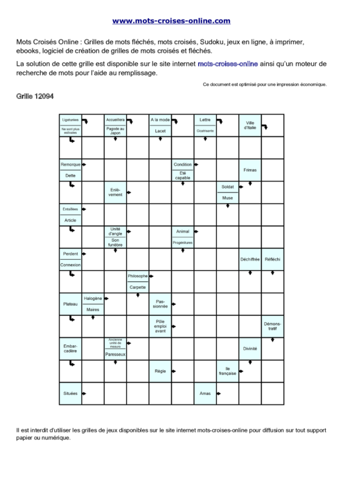 Grille de mots 
fléchés imprimable gratuite 12094