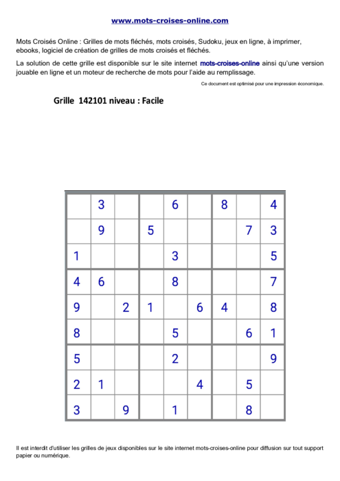 Grille de sudoku  imprimable gratuite 142101