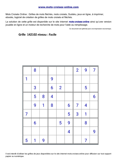 Grille de sudoku  
imprimable gratuite 142102