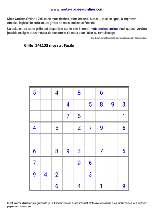Grille de sudoku  
imprimable gratuite 142103