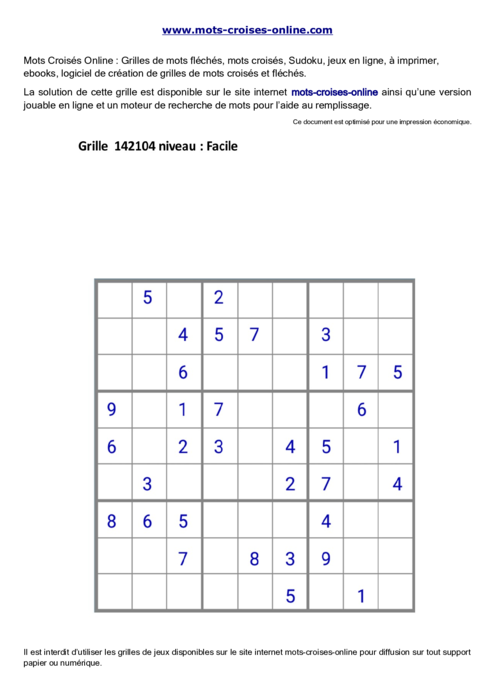 Grille de sudoku  
imprimable gratuite 142104