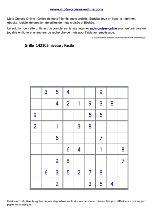 Grille de sudoku  imprimable gratuite 142105