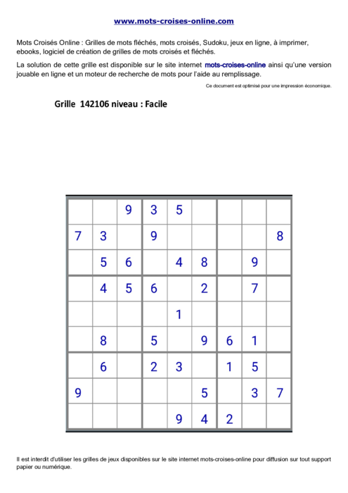 Grille de sudoku  
imprimable gratuite 142106
