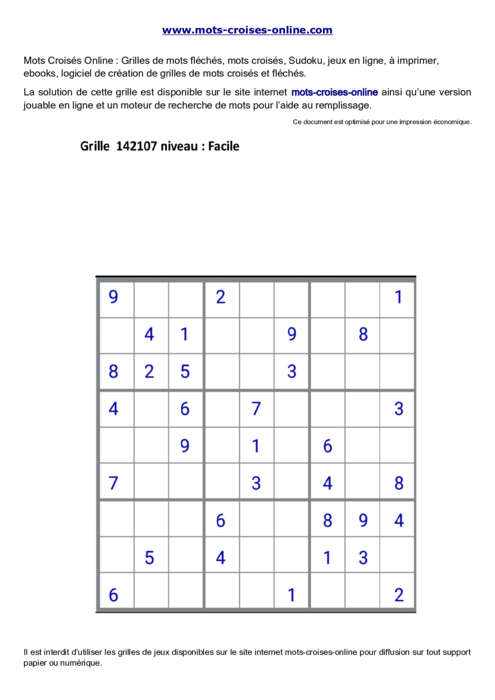 Grille de sudoku  
imprimable gratuite 142107