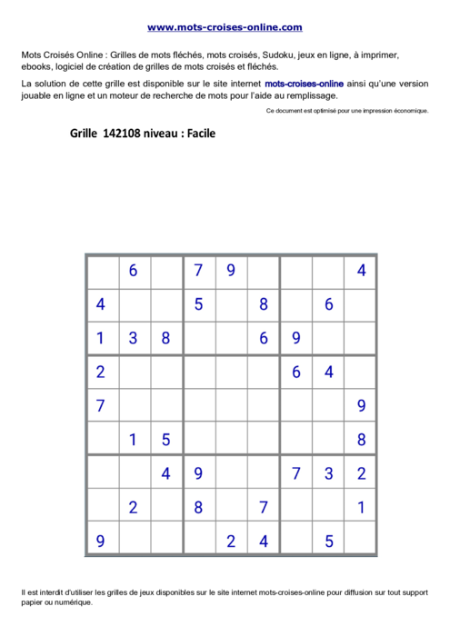Grille de sudoku  
imprimable gratuite 142108