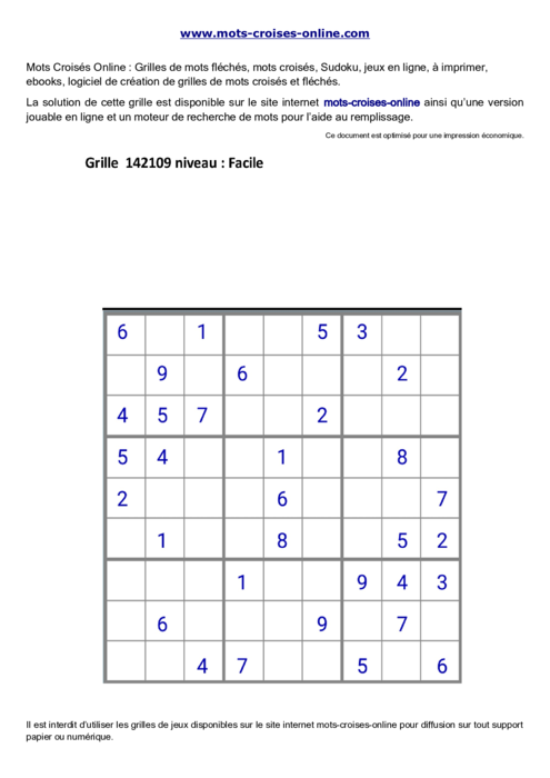 Grille de sudoku  imprimable gratuite 142109