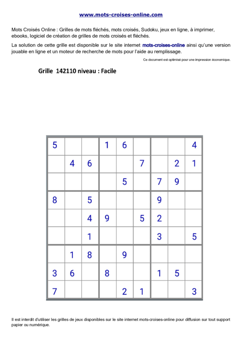 Grille de sudoku  
imprimable gratuite 142110