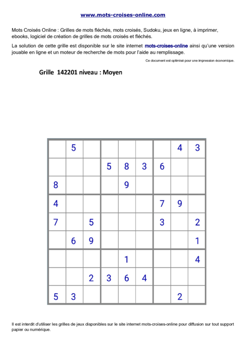 Grille de sudoku  imprimable gratuite 142201