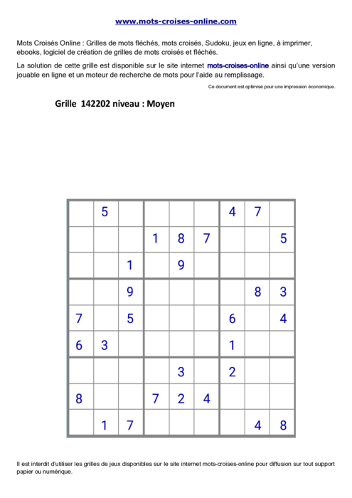 Grille de sudoku  
imprimable gratuite 142202