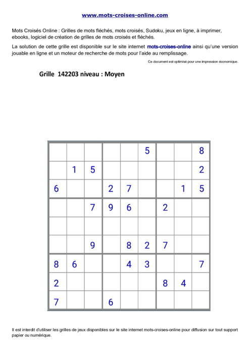 Grille de sudoku  
imprimable gratuite 142203