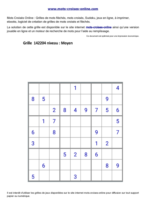 Grille de sudoku  
imprimable gratuite 142204