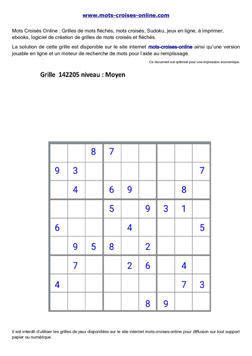 Grille de sudoku  imprimable gratuite 142205