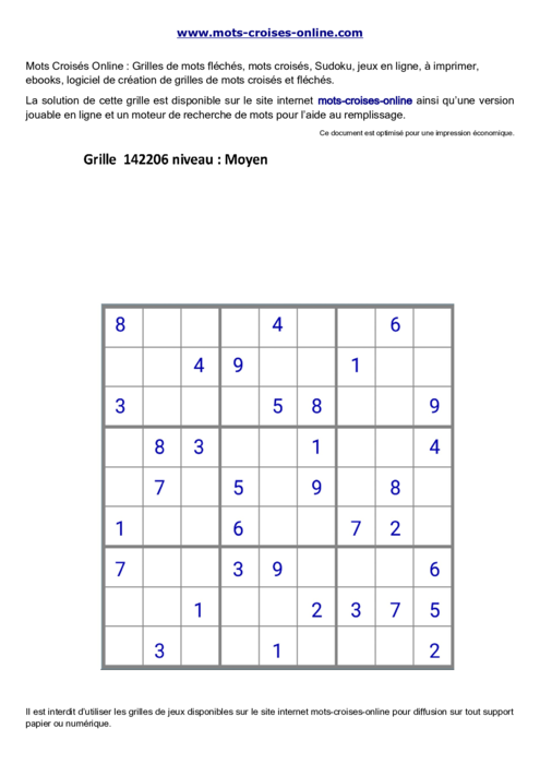 Grille de sudoku  
imprimable gratuite 142206