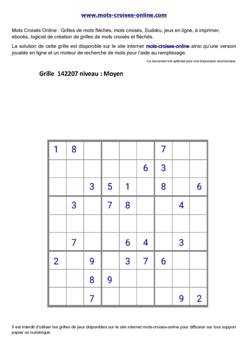 Grille de sudoku  
imprimable gratuite 142207