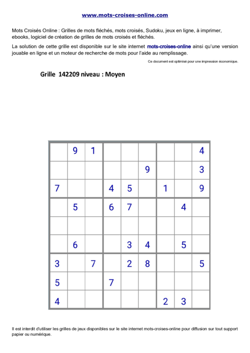 Grille de sudoku  imprimable gratuite 142209