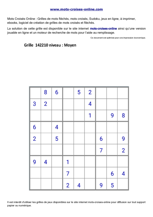 Grille de sudoku  
imprimable gratuite 142210