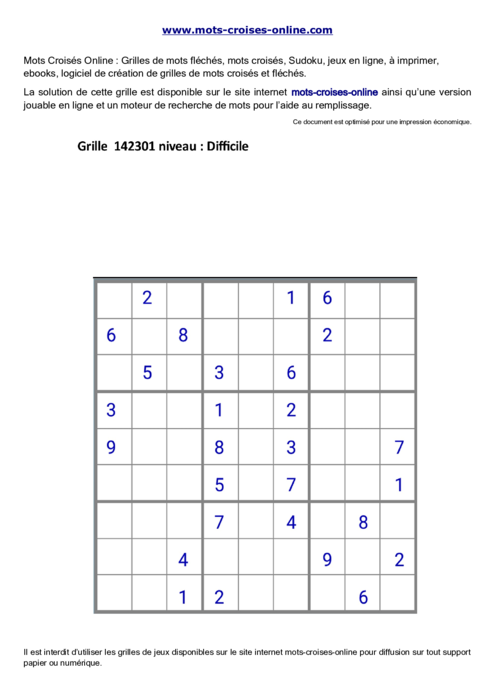 Grille de sudoku  imprimable gratuite 142301