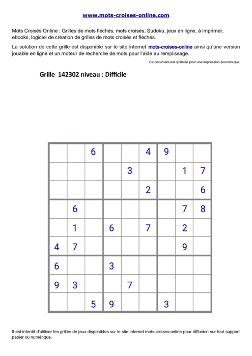 Grille de sudoku  
imprimable gratuite 142302