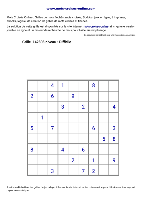 Grille de sudoku  
imprimable gratuite 142303