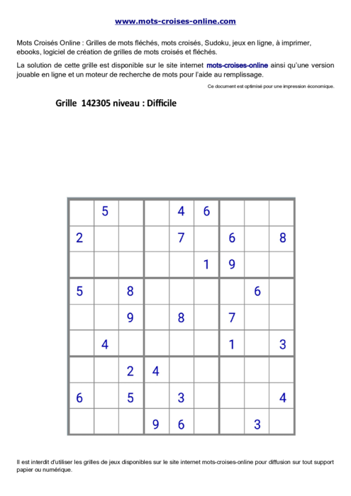 Grille de sudoku  imprimable gratuite 142305