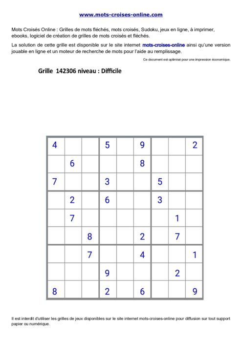 Grille de sudoku  
imprimable gratuite 142306