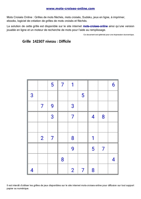 Grille de sudoku  
imprimable gratuite 142307
