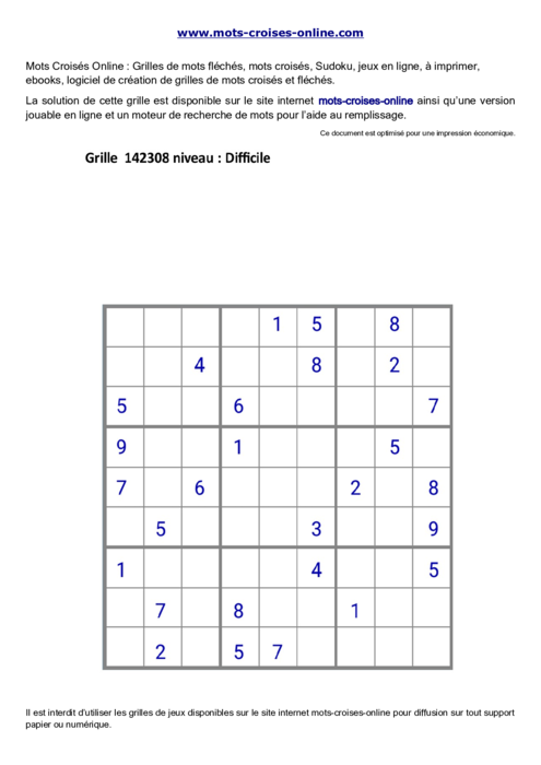 Grille de sudoku  
imprimable gratuite 142308