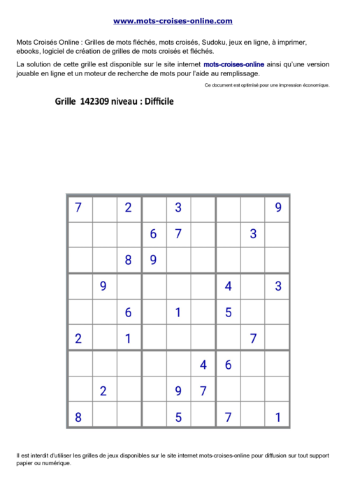 Grille de sudoku  imprimable gratuite 142309