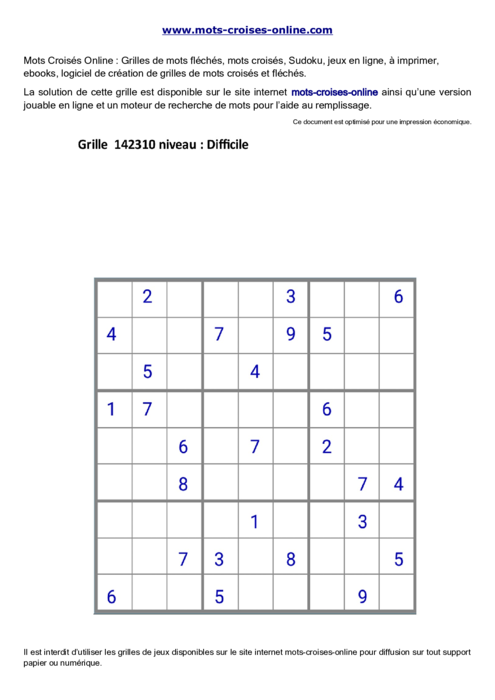 Grille de sudoku  
imprimable gratuite 142310