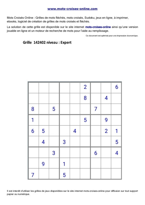 Grille de sudoku  
imprimable gratuite 142402