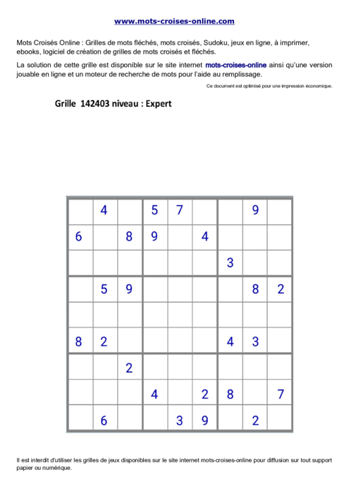 Grille de sudoku  
imprimable gratuite 142403
