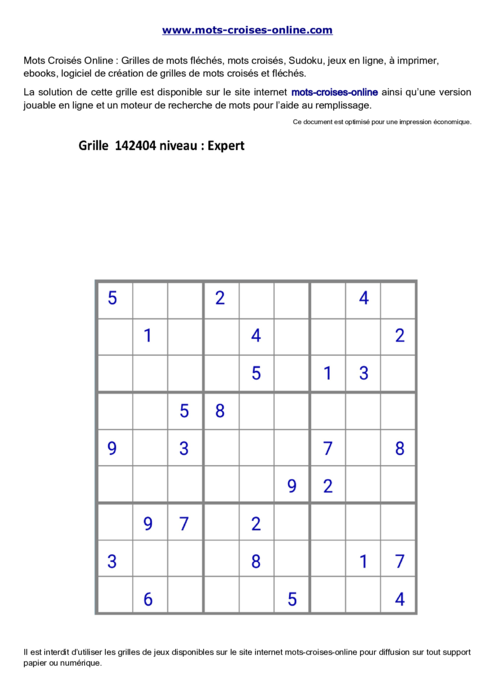 Grille de sudoku  
imprimable gratuite 142404
